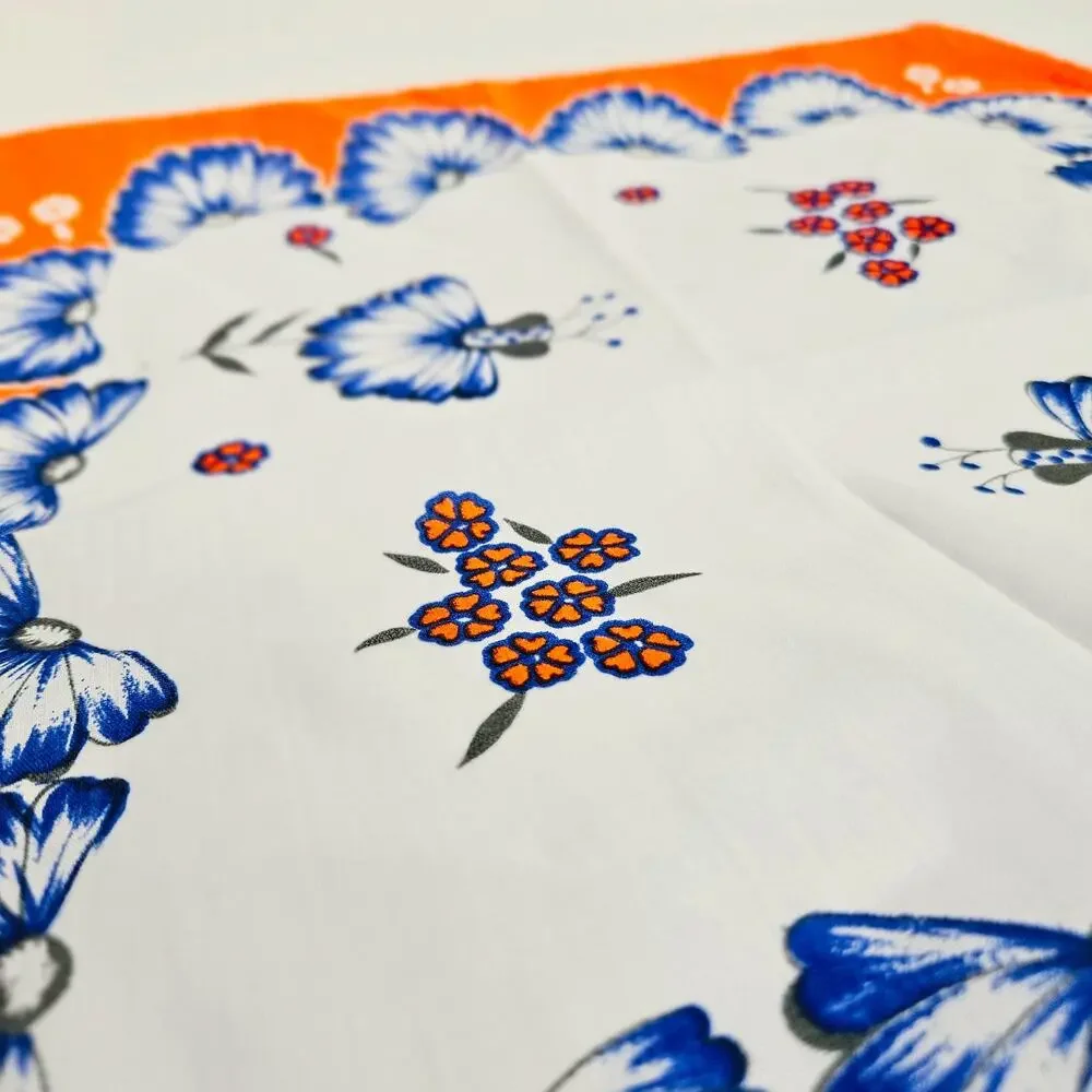 Vintage Mod Floral Cloth Napkins | Set of 4 MCM Orange and Cobalt Blue 1960s/70s